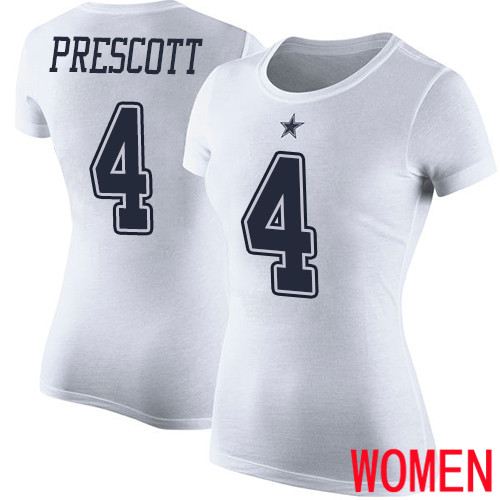 Women Dallas Cowboys White Dak Prescott Rush Pride Name and Number #4 Nike NFL T Shirt